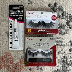KISS/L.A. Colors False Eyelash Bundle- Liner & Glue Bundle Two Lash Sets